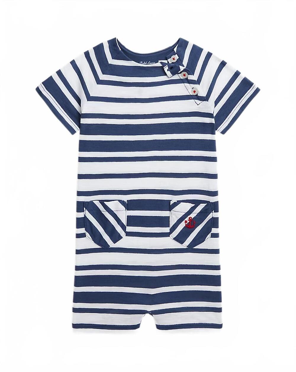 NEW RALPH LAUREN baby's jersey one piece shortall in anchor
